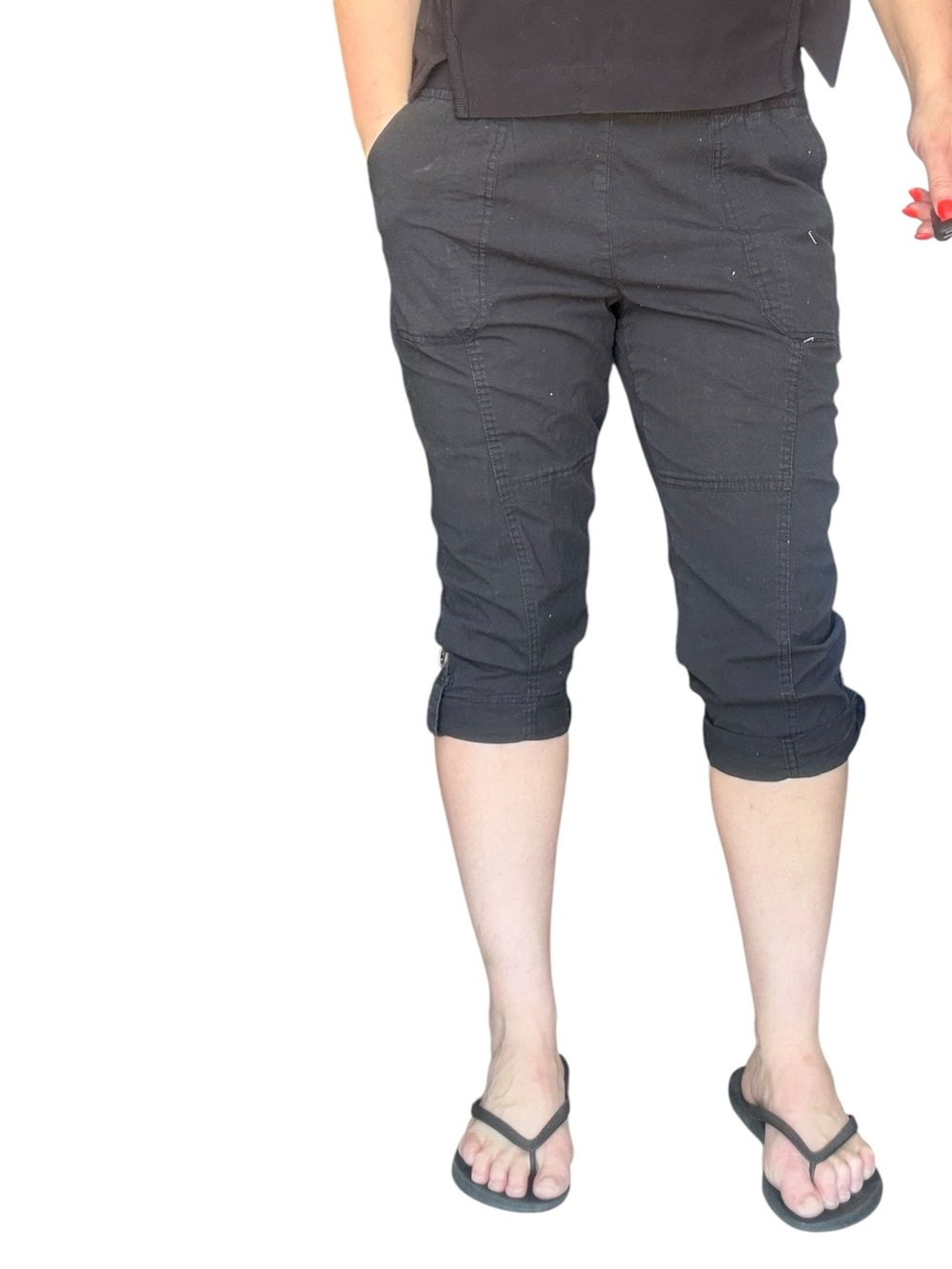 dip black cropped pull on pants with tie